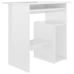 Bureau table poste de travail meuble d'ordinateur informatique étude brillant 80 x 45 x 74 cm bois d’ingénierie blanc 02_0023551