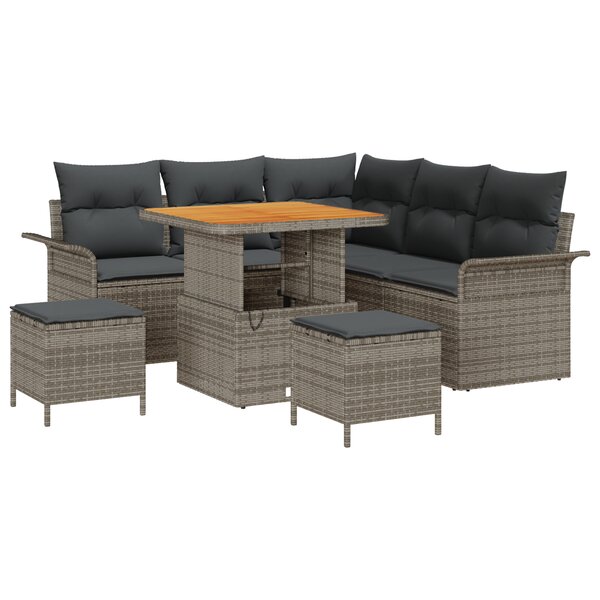 Ensemble de Canapés de Jardin vidaXL 8 Pièces avec Coussins Gris Poly Rattan Acacia