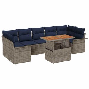 vidaXL Ensemble de canapé de jardin 8 Pièces Gris et bleu marine