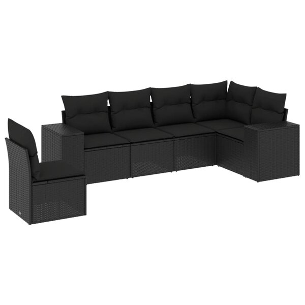 vidaXL Salon de jardin 6 Pièces avec coussins noir résine tressée