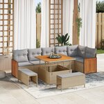 Ensemble de canapés de jardin 9 pièces avec coussins beige en poly rattan