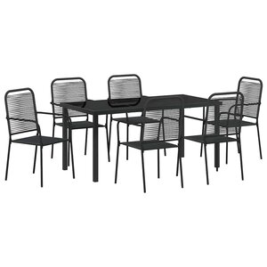 vidaXL Ensemble de salle à manger pour jardin 7 Pièces Noir
