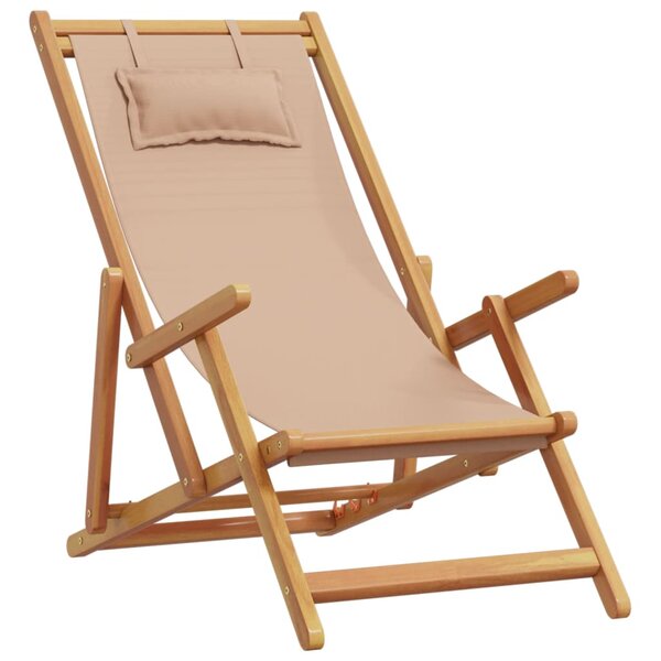 vidaXL Chaise pliable de plage taupe bois d'eucalyptus massif et tissu