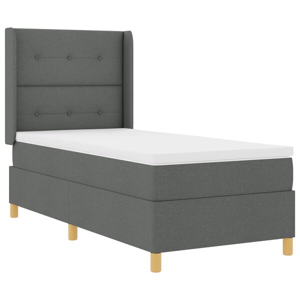Lit Box Spring vidaXL avec Matelas et LED Gris Foncé 90x200 cm Tissu