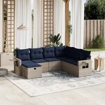 vidaXL Salon de jardin 7 Pièces avec coussins gris résine tressée