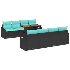 vidaXL Ensemble de canapé de jardin 9 Pièces Noir et Sarcelle