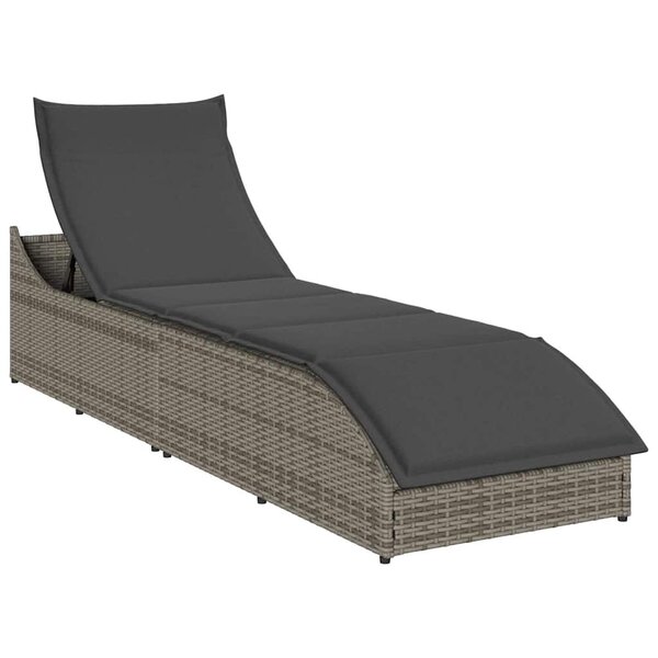 vidaXL Chaise longue pliante coussin et rangement gris résine tressée