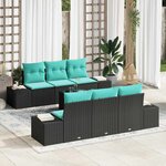 vidaXL Ensemble de canapé de jardin avec coussin 7 Pièces Noir polyrotin