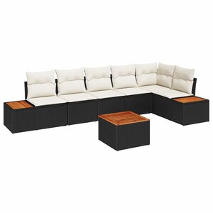 vidaXL Ensemble de canapé de jardin 7 pièces avec coussins en poly rotin noir et acacia