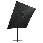 vidaXL Parasol de jardin en porte-à-faux et mât et lumières LED noir
