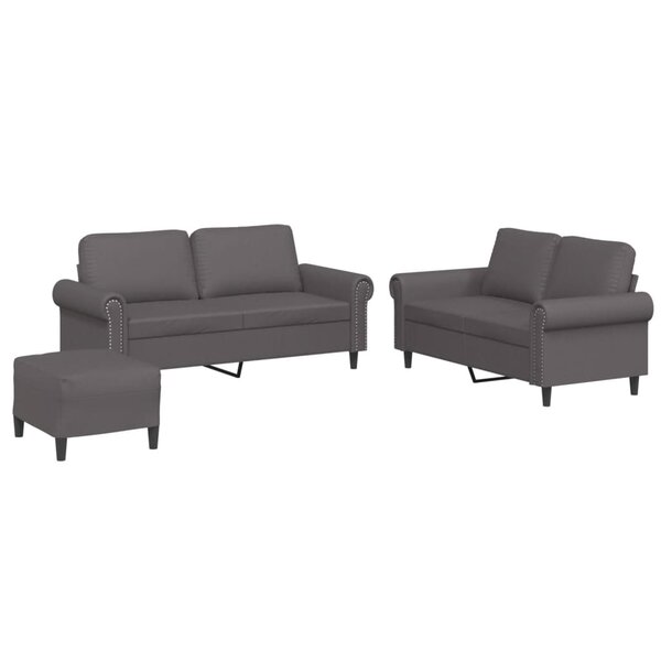 vidaXL Ensemble de canapés 3 Pièces avec coussins Gris Similicuir