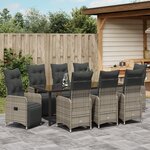 vidaXL Set de salle à manger de jardin 9 pièces avec coussins Beiges en Rotin synthétique