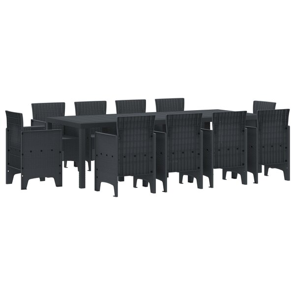 vidaXL Set de salle à manger de jardin de 11 pièces Anthracite Poly Rattan