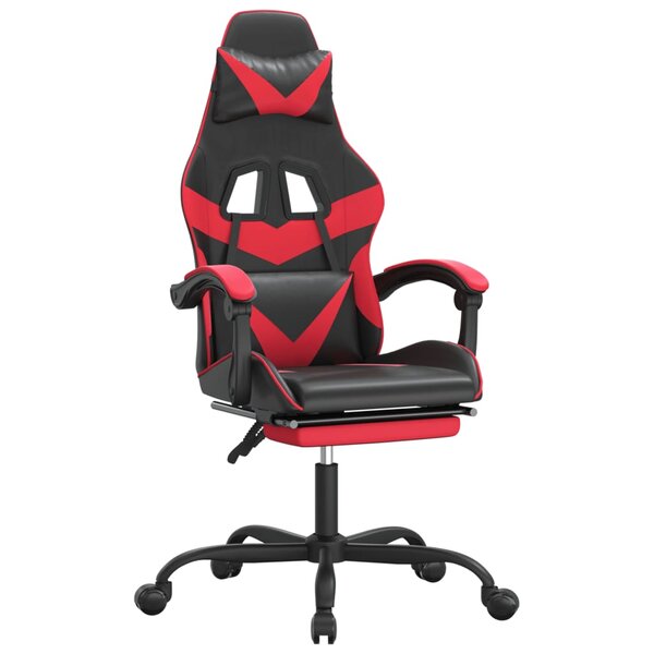 vidaXL Chaise de jeu avec repose-pied Noir et rouge Similicuir
