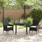 Ensemble de Salle à Manger de Jardin 3 Pièces avec Coussins en Rattan Poly Noir