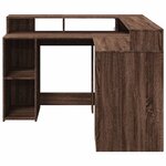 Bureau table poste de travail meuble d'ordinateur informatique étude et lumières LED chêne bois d'ingénierie brun 02_0023793