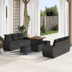 Ensemble de canapé de jardin modulable 9 pièces avec coussins en rotin synthétique noir et acacia