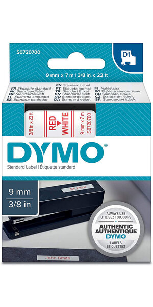 DYMO LabelManager cassette ruban D1 9mm x 7m Rouge/Blanc (compatible avec les LabelManager et les LabelWriter Duo)