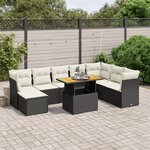 vidaXL Salon de jardin 9 Pièces avec coussins noir résine tressée