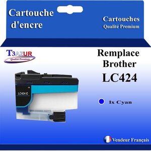 T3AZUR- Cartouche compatible avec Brother LC424 XL pour Brother DCP-J1200  DCP-J1200DW  DCP-J1200W  DCP-J1200WE Cyan