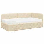 vidaXL Cadre de lit d'angle avec matelas Crème 90 x 190 cm tissu