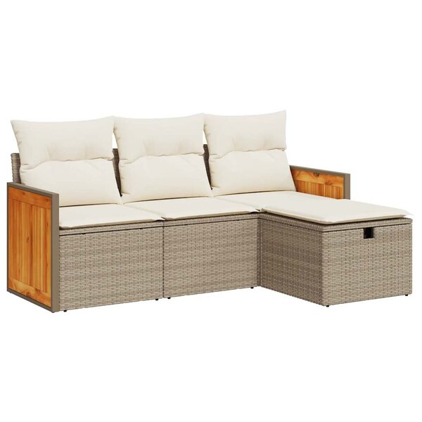 vidaXL Salon de jardin avec coussins 4 Pièces beige résine tressée