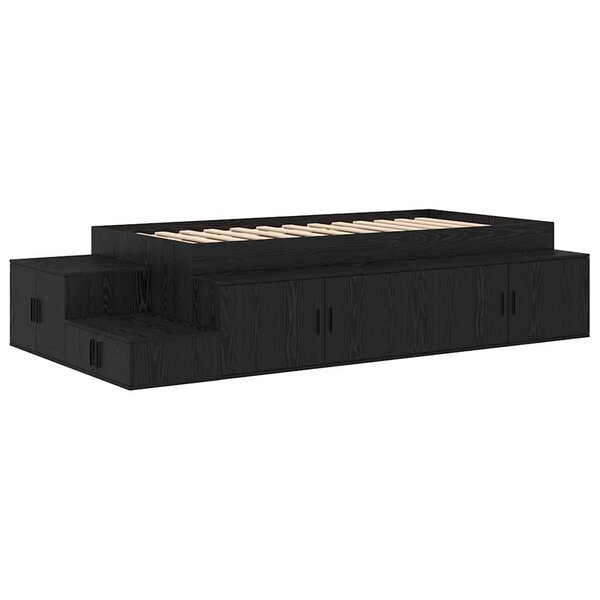 vidaXL Lit de rangement Noir Chêne 90x190 cm
