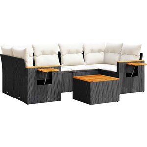 vidaXL Salon de jardin 7 Pièces avec coussins noir résine tressée