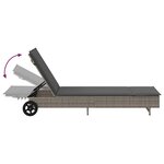 vidaXL Chaise longue avec roues et coussin gris résine tressée