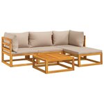 Salon de jardin meuble d'extérieur ensemble de mobilier 5 pièces avec coussins taupe bois massif 02_0016502