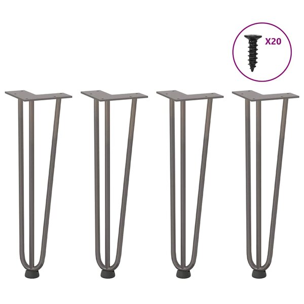 vidaXL Pieds en épingle à cheveux pour table basse 4 pièces Acier naturel 42 cm Acier massif