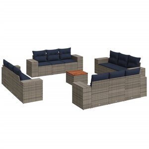 vidaXL Salon de jardin avec coussins 13 Pièces gris résine tressée