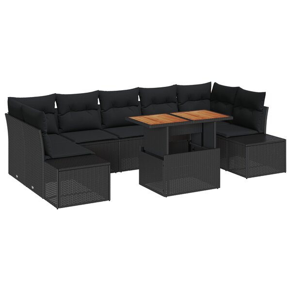 vidaXL Set de Canapé de Jardin 8 Pièces avec Coussins Noir Poly Rattan