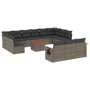 vidaXL Salon de jardin avec coussins 14 Pièces gris résine tressée