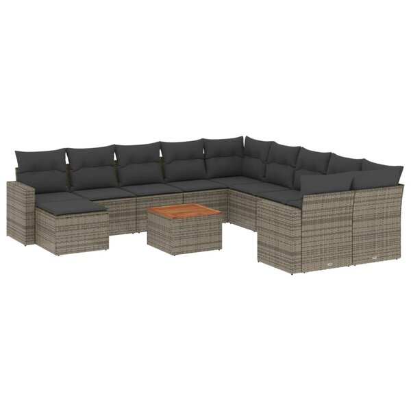 vidaXL Salon de jardin avec coussins 12 Pièces gris résine tressée