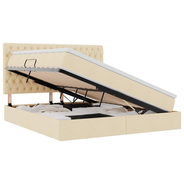 vidaXL Lit avec rangement et matelas Crème 180 x 200 cm tissu