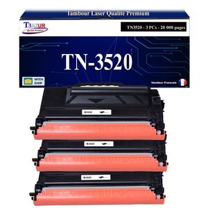 T3AZUR - 3x Toners compatibles avec Brother TN-3520  TN 3520 pour Brother HL-L6400DW L6400DWT L6250DW  MFC-L6900DW L6750DW Noir - 20 000 pages