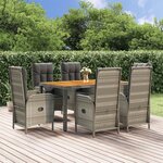 vidaXL Ensemble à manger jardin et coussins 7 Pièces gris rotin