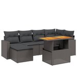 vidaXL Salon de jardin 7 Pièces avec coussins noir résine tressée