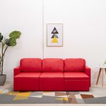 vidaXL Canapé-lit modulaire 3 places Rouge Similicuir