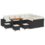 Ensemble de Canapé de Jardin de 13 Pièces avec Coussins Noir Poly Rattan Acacia