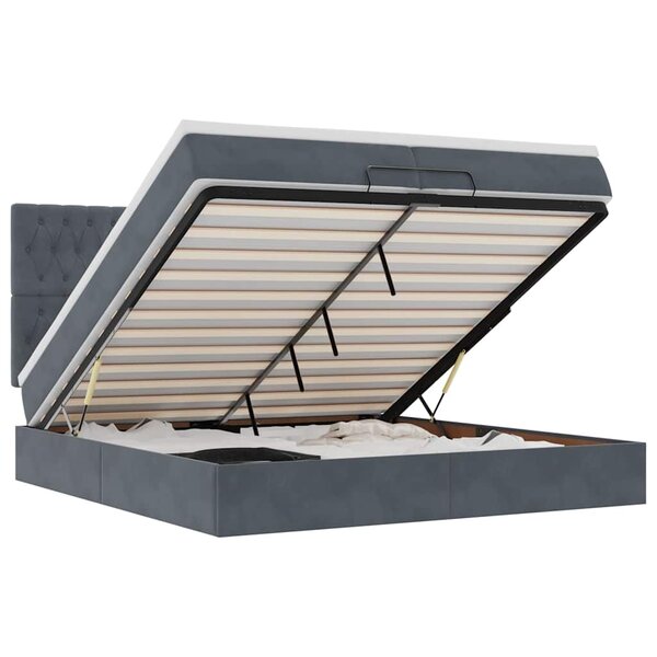 vidaXL Cadre de lit ottoman avec matelas gris foncé 200x200 cm velours