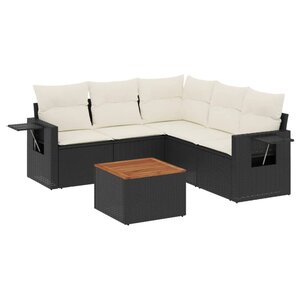 vidaXL Salon de jardin 6 Pièces avec coussins noir résine tressée