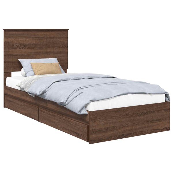 vidaXL Lit de Rangement Chêne brun 90 x 200 cm Bois d'ingénierie