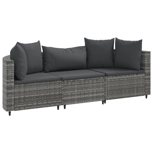 vidaXL Salon de jardin avec coussins 3 Pièces gris résine tressée