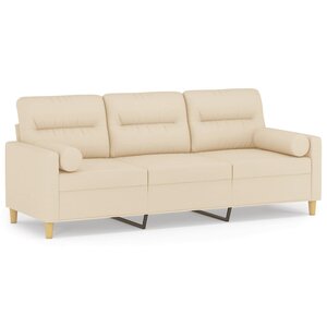 vidaXL Canapé 3 places avec oreillers décoratifs crème 180 cm tissu