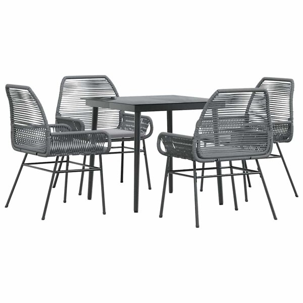 vidaXL Ensemble à manger jardin coussins 5 Pièces gris poly rotin verre
