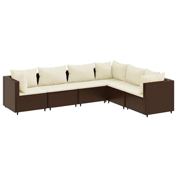 vidaXL Salon de jardin 6 Pièces avec coussins Marron Résine tressée