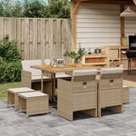 vidaXL Ensemble à manger de jardin et coussins 9 Pièces beige Poly rotin
