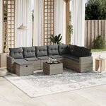 vidaXL Salon de jardin 9 Pièces avec coussins gris clair résine tressée